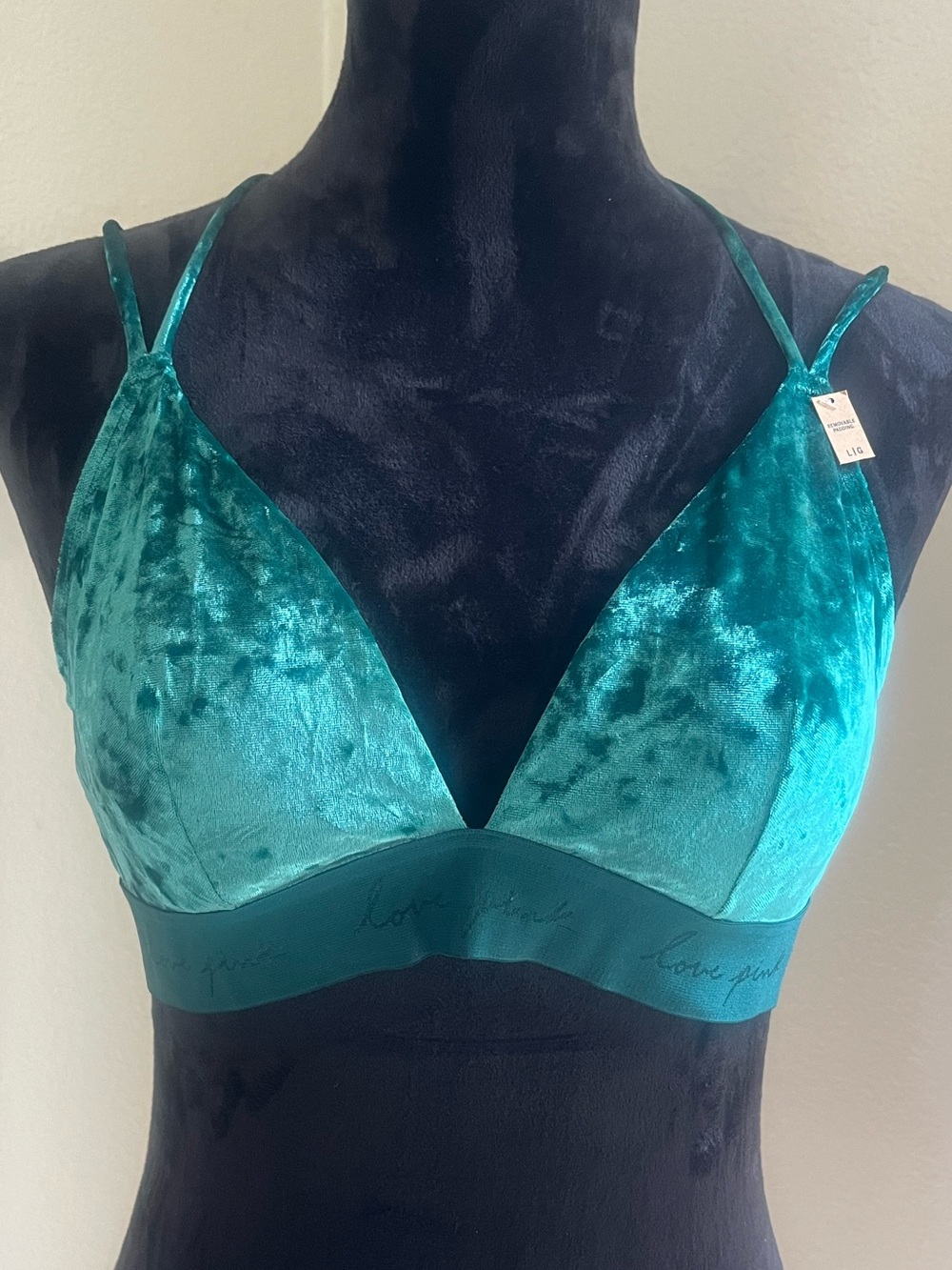 VS PINK Teal Velvet Triangle Bralette